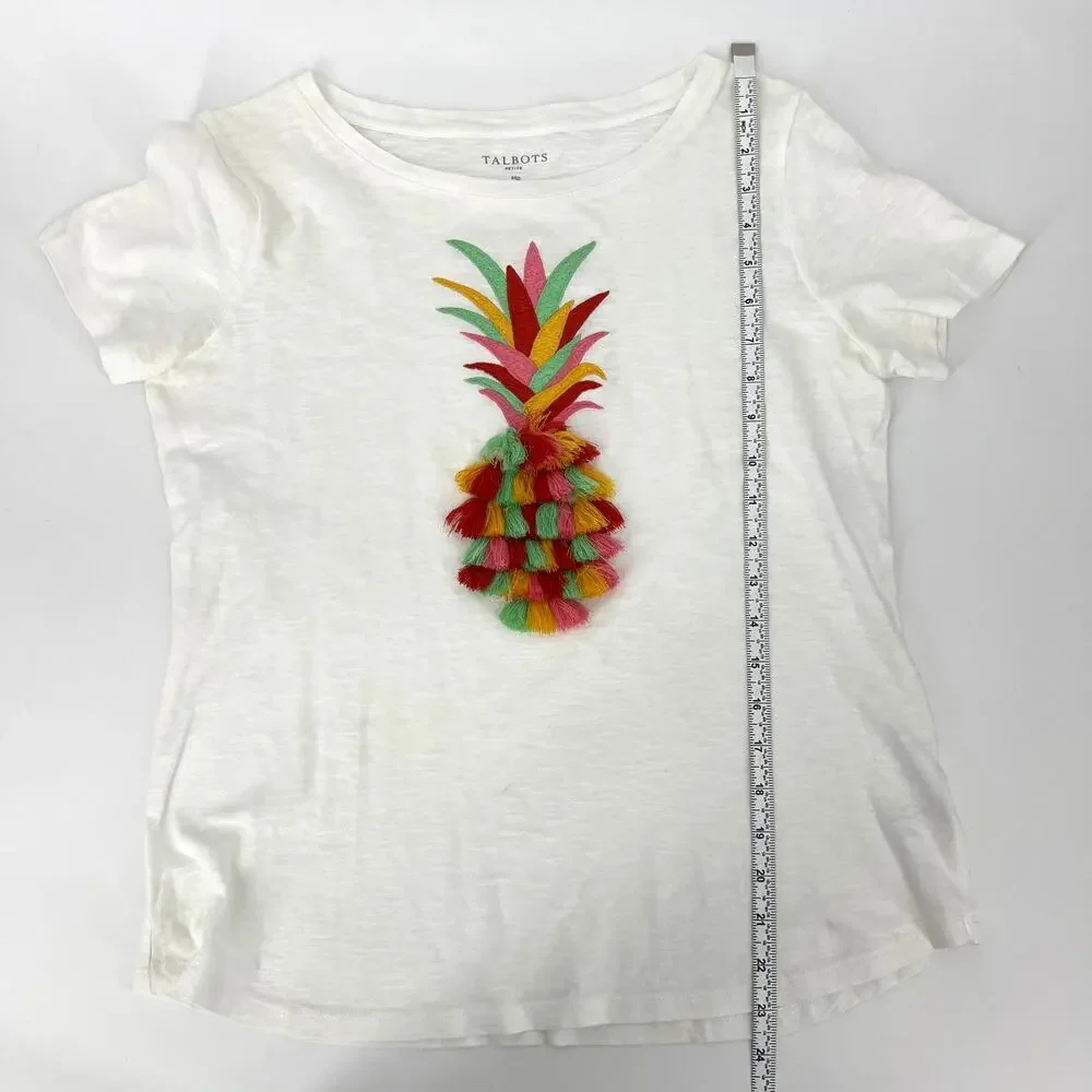 Talbots Petite Womens Embroidered Pineapple Tassls Cotton Size M Petite